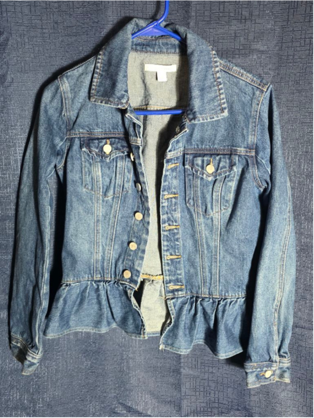 Women's Chelsea & Violet Blue Denim Ruffle Hem Jean Jacket S y2k 90's rock